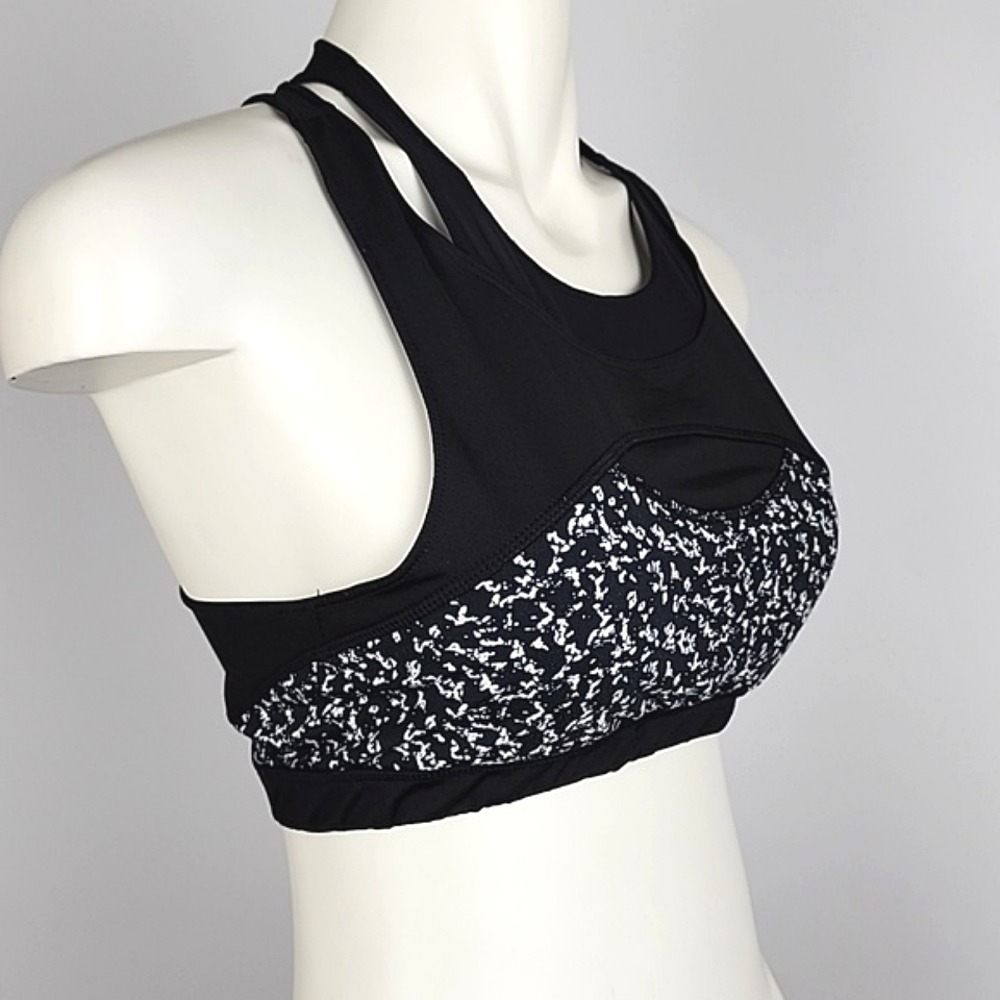 Kyodan Women's Racerback High Neck Mesh Overlay Sports Bra Black White Cutout M
